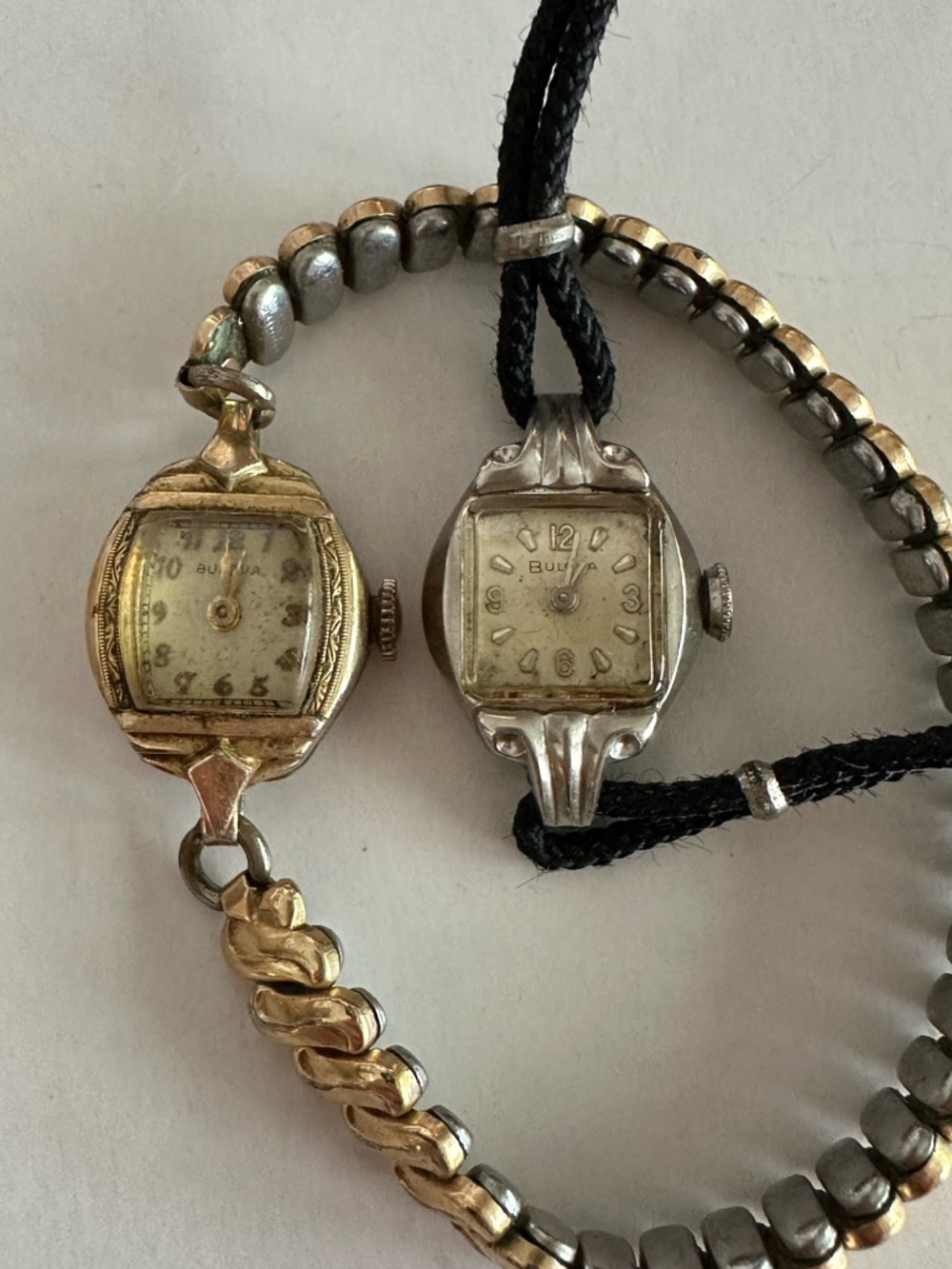 Pair of Bulova Women's Vintage Gold and Silver Watches- Large Bands